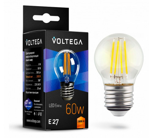 Лампа светодиодная Voltega E27 6W 4000К прозрачная VG10-G1E27cold6W-F 7024 Лампа светодиодная Voltega E27 6W 4000К прозрачная VG10-G1E27cold6W-F 7024