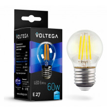 Лампа светодиодная Voltega E27 6W 4000К прозрачная VG10-G1E27cold6W-F 7024