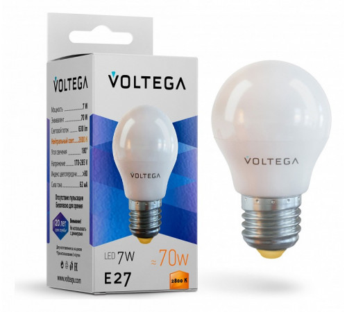 Лампа светодиодная Voltega E27 7W 2800К матовая VG2-G45E27warm7W 7052