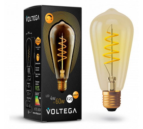Лампа светодиодная диммируемая Voltega E27 4W 2800К прозрачная VG10-ST64GE27warm4W-FB 7077 Лампа светодиодная диммируемая Voltega E27 4W 2800К прозрачная VG10-ST64GE27warm4W-FB 7077