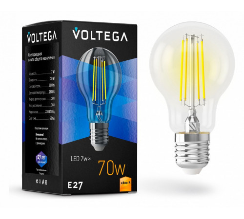 Лампа светодиодная Voltega E27 7W 2800K груша прозрачная VG10-A60E27warm7W-F 7140 Лампа светодиодная Voltega E27 7W 2800K груша прозрачная VG10-A60E27warm7W-F 7140