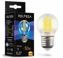 Лампа светодиодная филаментная Voltega E27 5W 2700K шар прозрачный 7201