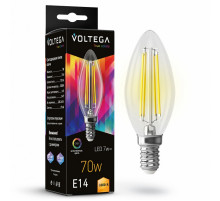 Лампа светодиодная филаментная Voltega E14 6W 3000K свеча прозрачная 7216