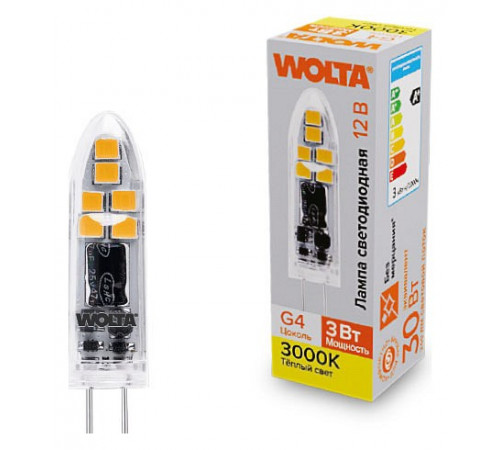 Светодиодная лампа WOLTA 3Вт 3000K G4 матовая WSTD-JC-12V3W3KG4-P