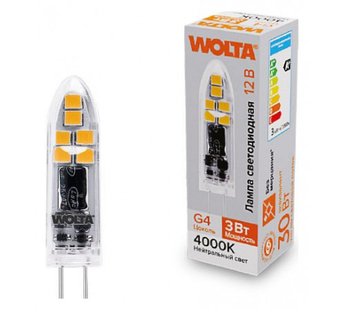 Светодиодная лампа WOLTA 3Вт 4000K G4 матовая WSTD-JC-12V3W4KG4-P Светодиодная лампа WOLTA 3Вт 4000K G4 матовая WSTD-JC-12V3W4KG4-P