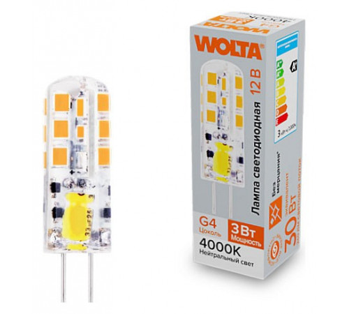 Светодиодная лампа WOLTA 3Вт 4000K G4 матовая WSTD-JC-12V3W4KG4-S