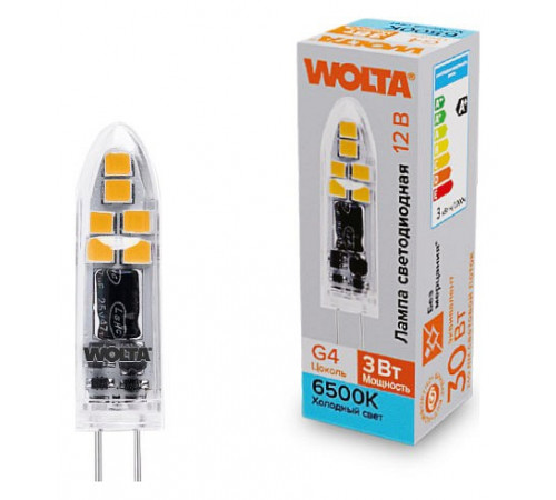 Светодиодная лампа WOLTA 3Вт 6500K G4 матовая WSTD-JC-12V3W6KG4-P Светодиодная лампа WOLTA 3Вт 6500K G4 матовая WSTD-JC-12V3W6KG4-P