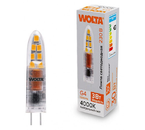 Светодиодная лампа WOLTA 3Вт 6500K G4 матовая WSTD-JC-220V3W6KG4-P Светодиодная лампа WOLTA 3Вт 6500K G4 матовая WSTD-JC-220V3W6KG4-P