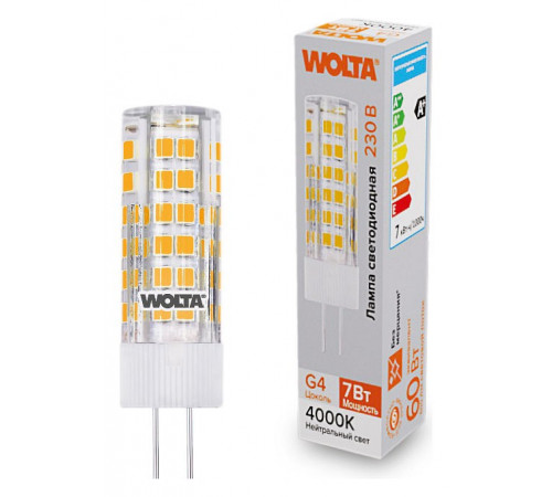 Светодиодная лампа WOLTA 7Вт 6500K G4 кукуруза матовая WSTD-JC-220V7W6KG4-C Светодиодная лампа WOLTA 7Вт 6500K G4 кукуруза матовая WSTD-JC-220V7W6KG4-C