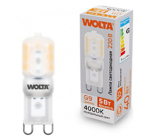 Светодиодная лампа WOLTA 5Вт 4000K G9 матовая WSTD-JCD-5W4KG9-P
