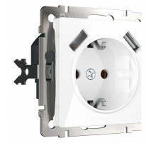 Розетка с заземлением, шторками и USBх2 Werkel белый W1171501 4690389155345