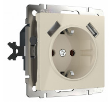 Розетка с заземлением, шторками и USBх2 Werkel слоновая кость W1171503 4690389155833