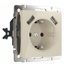 Розетка с заземлением, шторками и USBх2 Werkel слоновая кость W1171503 4690389155833