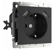 Розетка Werkel с заземлением, шторками и USBх2 черный матовый W1171508 4690389156915