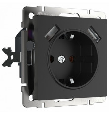 Розетка Werkel с заземлением, шторками и USBх2 черный матовый W1171508 4690389156915