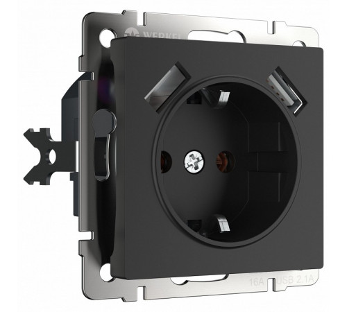 Розетка Werkel с заземлением, шторками и USBх2 черный матовый W1171508 4690389156915 Розетка Werkel с заземлением, шторками и USBх2 черный матовый W1171508 4690389156915
