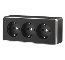 Розетка тройная с/з со шторками Werkel Gallant черный/хром W5073135 4690389163890