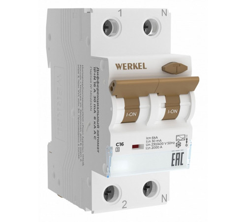 Дифференциальный автомат 1P+N 16 A 30 mА 6 kА C A Werkel W922P166 4690389193224 a062444
