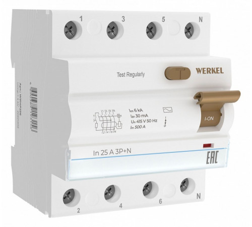 Устройство защитного отключения 3P+N 25 A 30 mА АС 6 kА Werkel W914P256 4690389193156 a062564