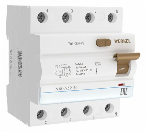Устройство защитного отключения 3P+N 40 A 30 mА АС 6 kА Werkel W914P406 4690389193170 a062565