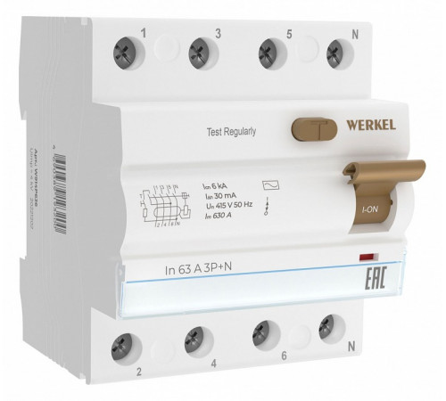 Устройство защитного отключения 3P+N 63 A 30m А АС 6 kА Werkel W914P636 4690389193200 a062566