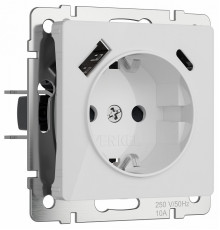 Розетка с заземлением, шторками и USB тип A+C Werkel 4690389197345 W1171741 a064014