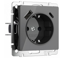 Розетка с заземлением, шторками и USB тип A+C Werkel 4690389197536 W1171744 a064093