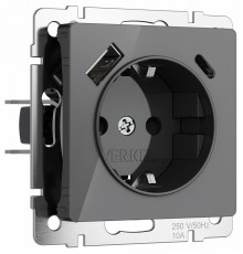 Розетка с заземлением, шторками и USB тип A+C Werkel 4690389197536 W1171744 a064093