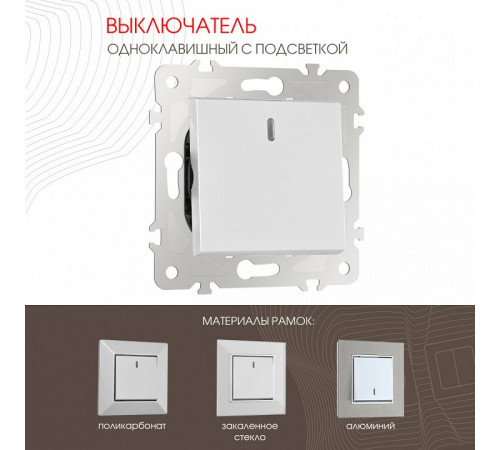 Выключатель одноклавишный с подсветкой Arte Milano 203.31-1.silver
