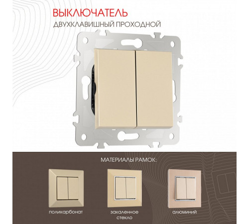Выключатель двухклавишный проходной Arte Milano 203.32-2.shampan