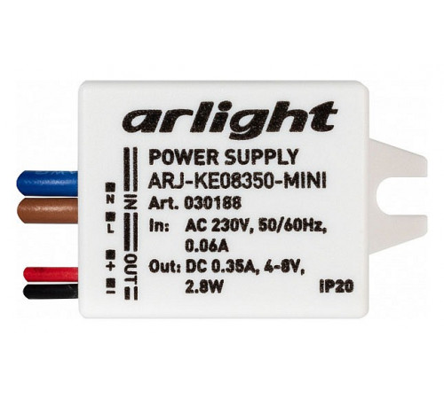 Блок питания Arlight ARJ-KE08350-Mini (2.8W, 350mA) 030188 Блок питания Arlight ARJ-KE08350-Mini (2.8W, 350mA) 030188