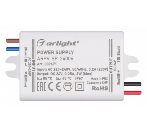 Блок питания Arlight ARPV-SP-24006 (24V, 0.25A, 6W) 039671