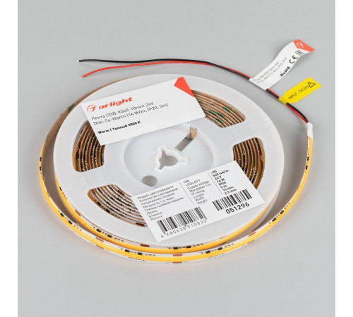 Светодиодная лента Arlight COB-X560-10mm 24V Dim-To-Warm (14 W/m, IP20, 5m) 051296