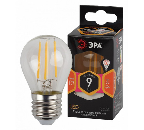 Лампа светодиодная Эра E27 9W 2700K F-LED P45-9w-827-E27 Б0047023 Лампа светодиодная Эра E27 9W 2700K F-LED P45-9w-827-E27 Б0047023