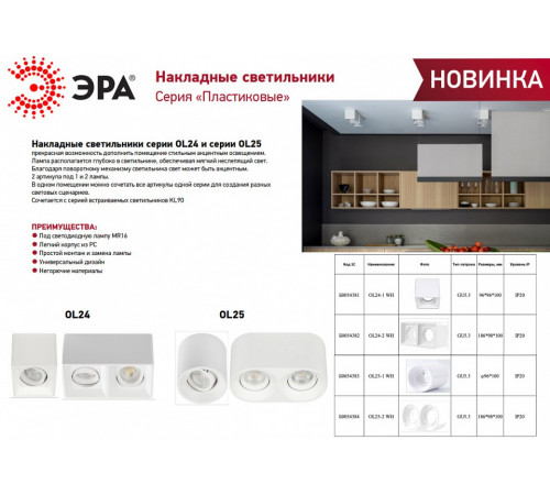 Накладной светильник Эра OL25-1 WH Б0054383 Накладной светильник Эра OL25-1 WH Б0054383