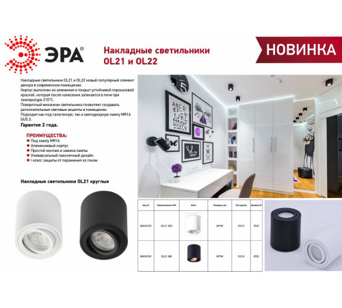 Накладной светильник Эра OL21 WH Б0054392 Накладной светильник Эра OL21 WH Б0054392