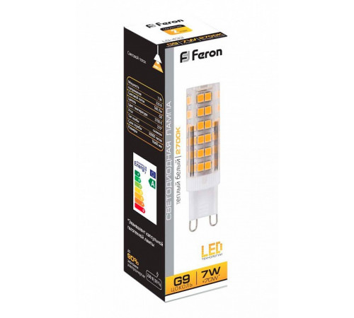 Лампа светодиодная Feron G9 7W 2700K Прямосторонняя Матовая LB-433 25766 Лампа светодиодная Feron G9 7W 2700K Прямосторонняя Матовая LB-433 25766