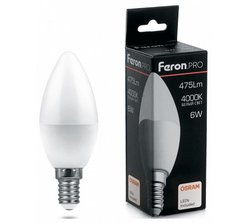 Лампа светодиодная Feron E14 7,5W 4000K свеча матовая LB-1307 38054