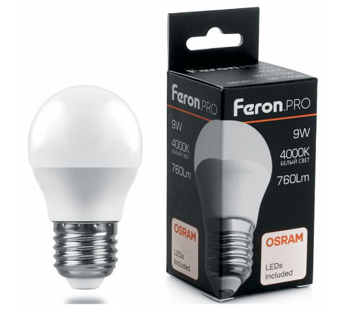 Лампа светодиодная Feron E27 9W 4000K шар матовый LB-1409 38081