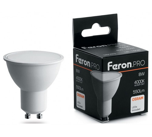 Лампа светодиодная Feron GU10 8W 4000K матовая LB-1608 38093