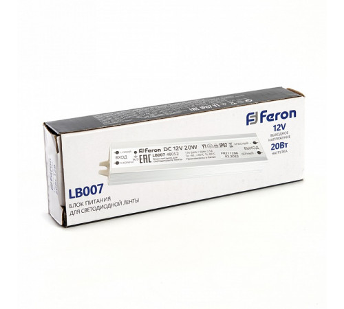 Трансформатор для светодиодной ленты Feron LB007 20Вт 12В IP67 48052 Трансформатор для светодиодной ленты Feron LB007 20Вт 12В IP67 48052