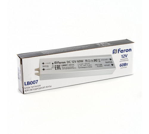 Трансформатор для светодиодной ленты Feron LB007 60Вт 12В IP67 48056 Трансформатор для светодиодной ленты Feron LB007 60Вт 12В IP67 48056