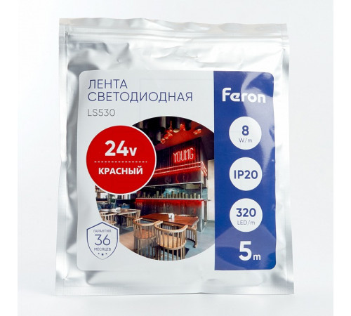 Светодиодная лента Feron LS530 24В 2110 8Вт/м красный 5м IP20 48266