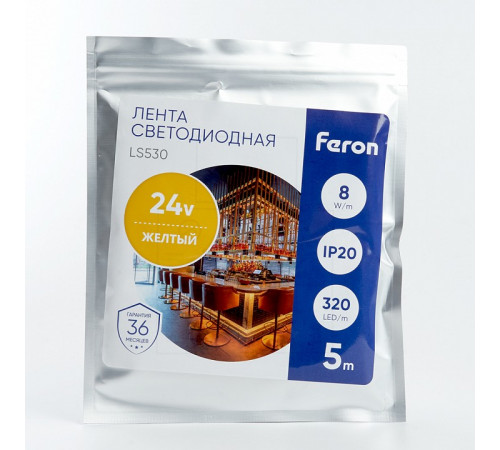 Светодиодная лента Feron LS530 24В 2110 8Вт/м желтый 5м IP20 48269
