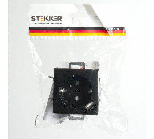 Розетка 1-местная с/з с защитной шторкой и USB Stekker Эрна PST16-9111-03 49155