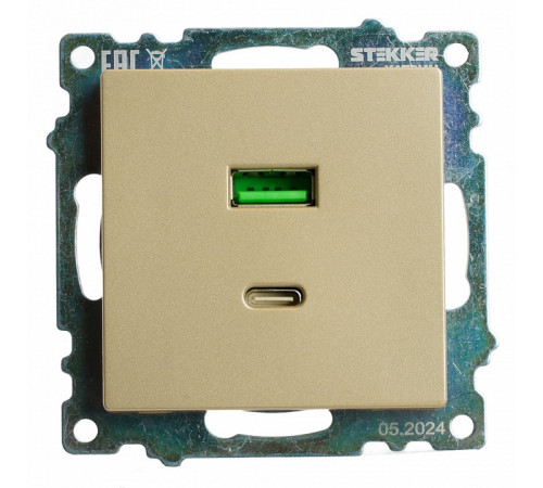 Розетка 2-местная USB + type C Stekker Катрин GLS10-7116-08 50053 Розетка 2-местная USB + type C Stekker Катрин GLS10-7116-08 50053