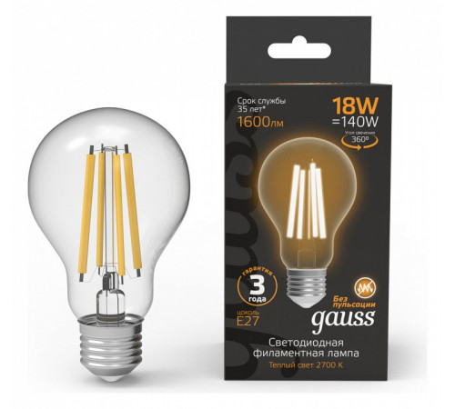 Лампа светодиодная Gauss Filament E27 18W 2700K 102902118 Лампа светодиодная Gauss Filament E27 18W 2700K 102902118