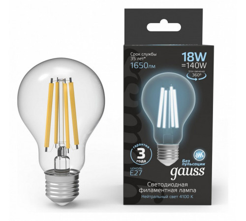 Лампа светодиодная Gauss Filament E27 18W 4100K 102902218