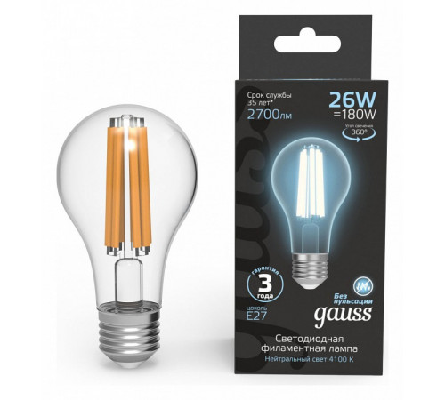 Лампа светодиодная Gauss Filament E27 26W 4100K 102902226 Лампа светодиодная Gauss Filament E27 26W 4100K 102902226