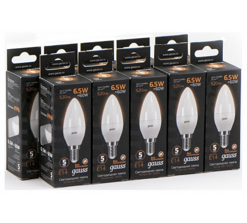 Лампа светодиодная Gauss E14 6.5W 3000К матовая 103101107